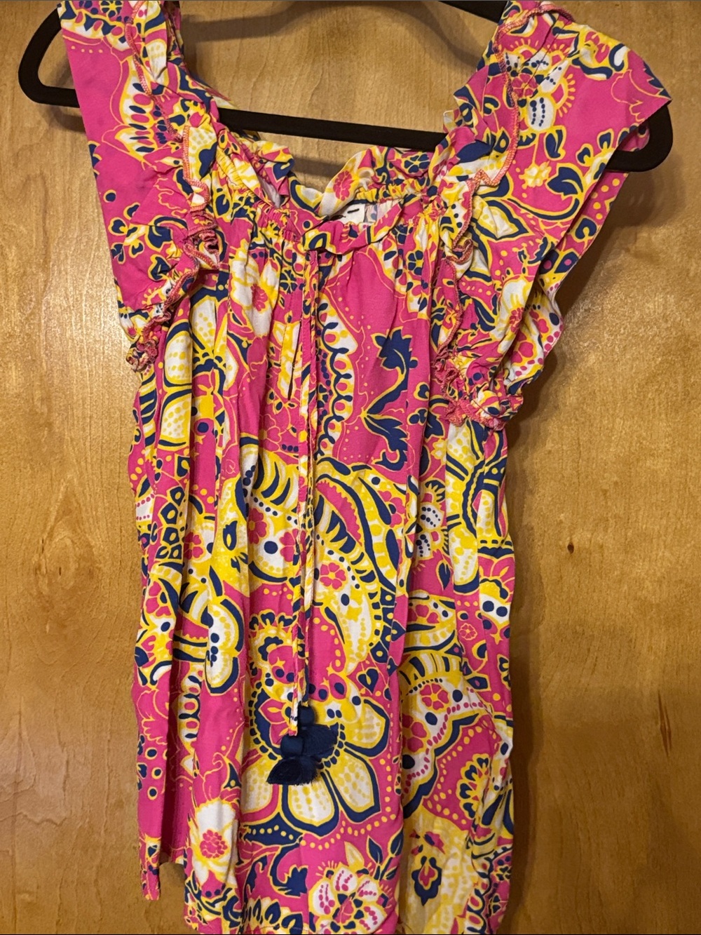 Bright Pink Floral-Print Ruffle Sleeve Women’s Top